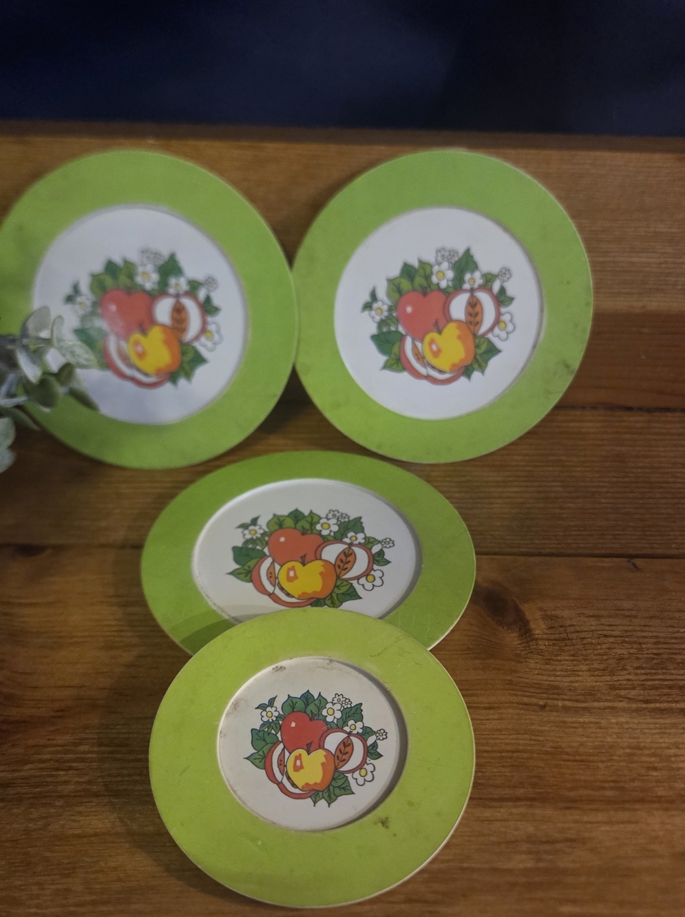 Vintage 70s Chifton Apple Plate Set 4pc Green Retro Kitchen Cottagecore Fruit